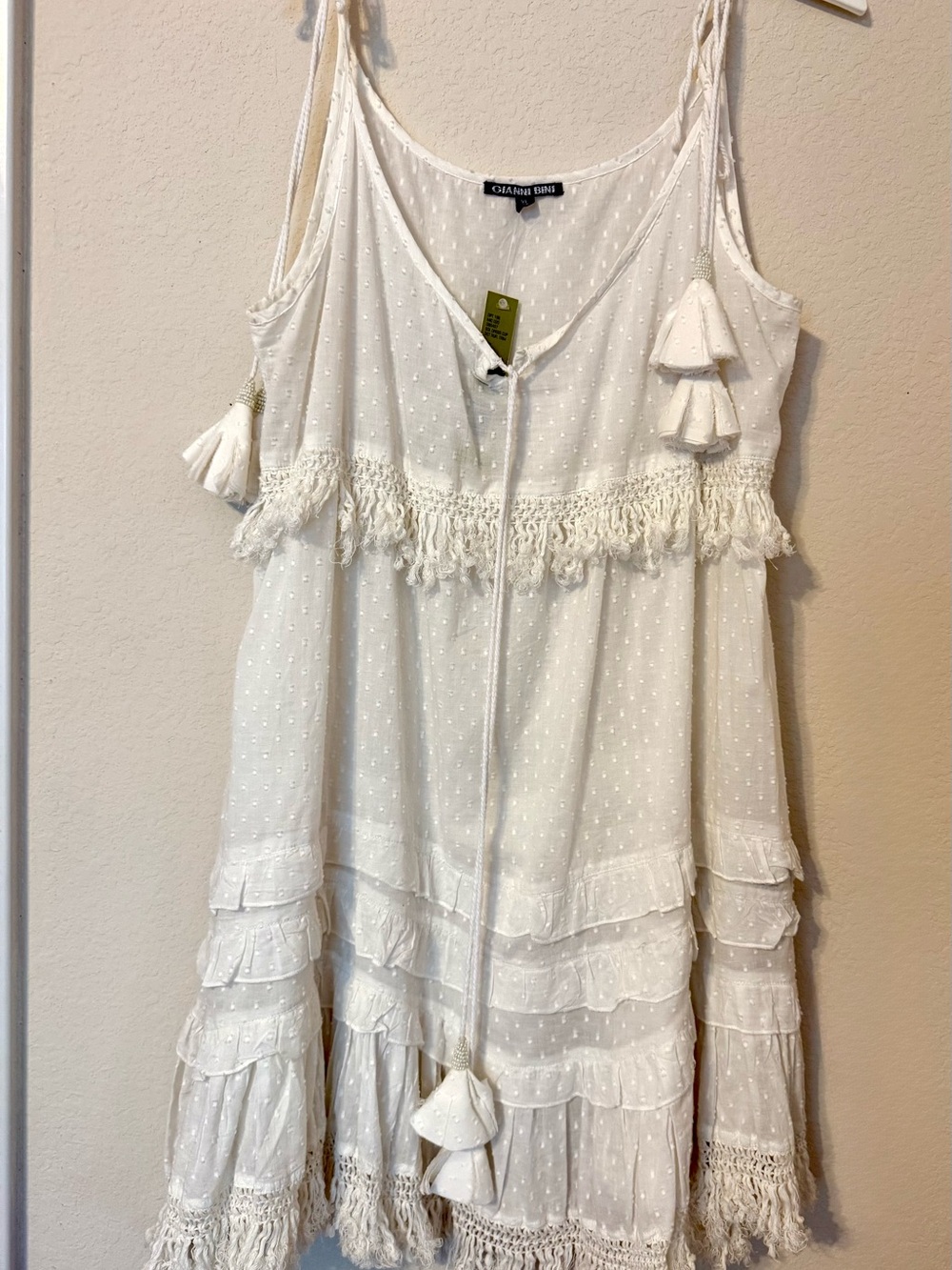Gianni Bini White Tassel Tiered Boho Dress